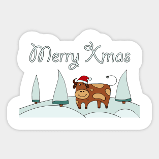 Merry Christmas. merry christmas gifts. Happy New Year greeting. Zodiac bull christmas. Symbol of the new year 2021. Year of the bull. Illustration bull. Sticker